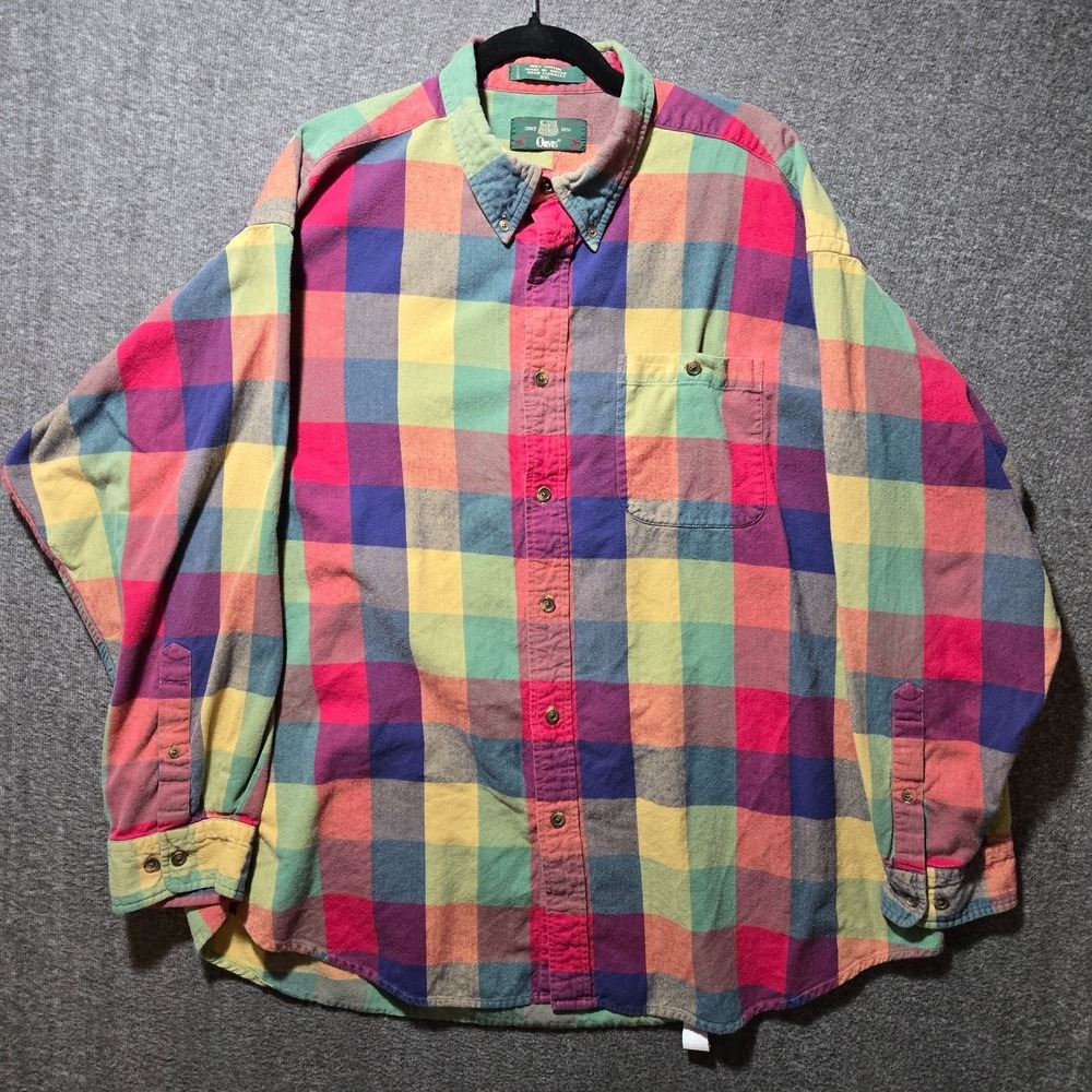ORVIS AUTUMN PLAID MULTI-COLOR MENS FLANNEL BUTTON SHIRT 100% COTTON 2XL - Picture 2 of 7